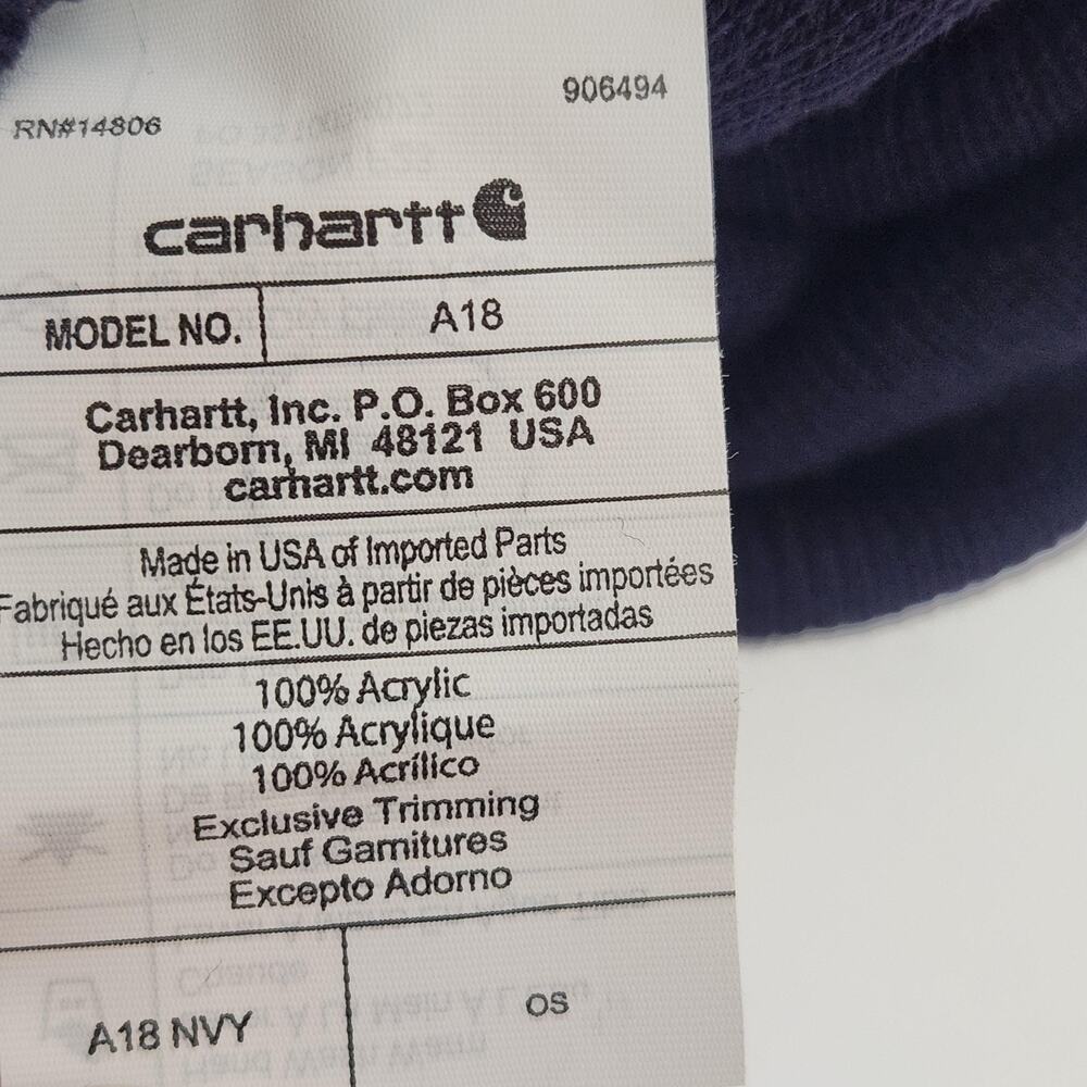 Carhartt Hat Cap Beanie Cuffed Mens One Size Blue Knit A18 Workwear Winter - Picture 4 of 5